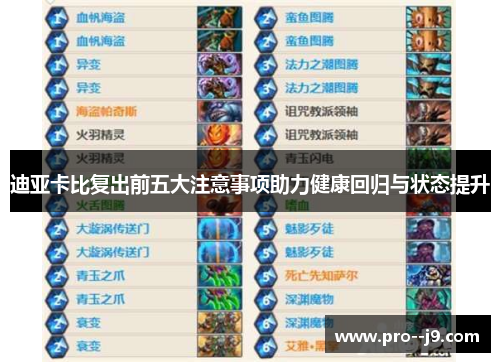 迪亚卡比复出前五大注意事项助力健康回归与状态提升 迪亚卡比复出前五大注意事项助力健康回归与状态提升